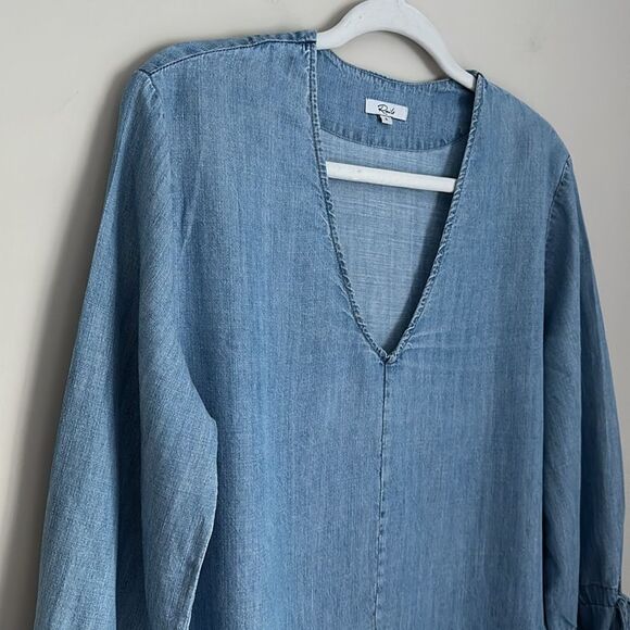 Rails Zimi Linen Blend Denim Blouse with Frayed Hem in Medium Vintage Wash Small - Picture 11 of 12